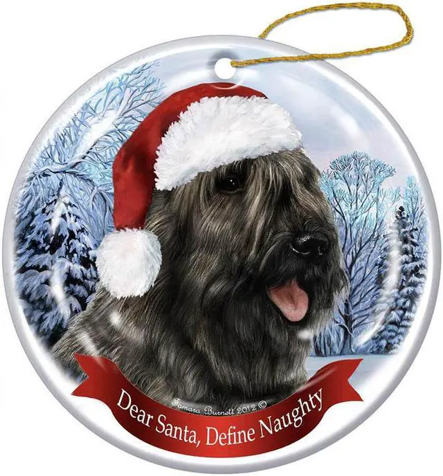 Alt view image 2 of 2 - Holiday Pet Gifts Bouvier Grey Santa Hat Dog Porcelain Christmas Tree Ornament