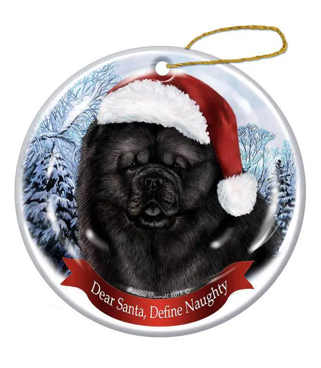 Alt view image 2 of 2 - Holiday Pet Gifts Chow Chow Black Santa Hat Dog Porcelain Christmas Tree Ornament