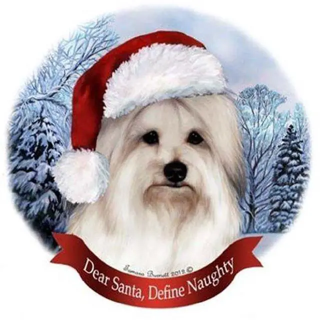 Alt view image 2 of 2 - Holiday Pet Gifts Coton de tulear Santa Hat Dog Porcelain Christmas Tree Ornament