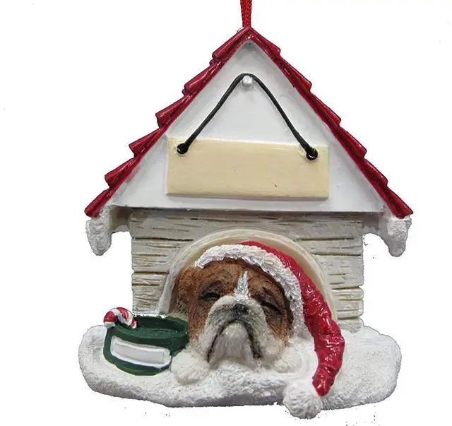 Main image of Bulldog Doghouse Ornament Hand Painted and Easily Personalized