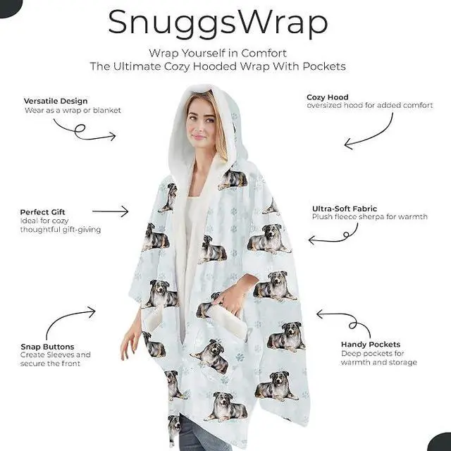 Alt view image 2 of 2 - E&S Pets Snuggs Blanket Hoodie for Women Soft Fleece Wrap, Australian Sheepdog