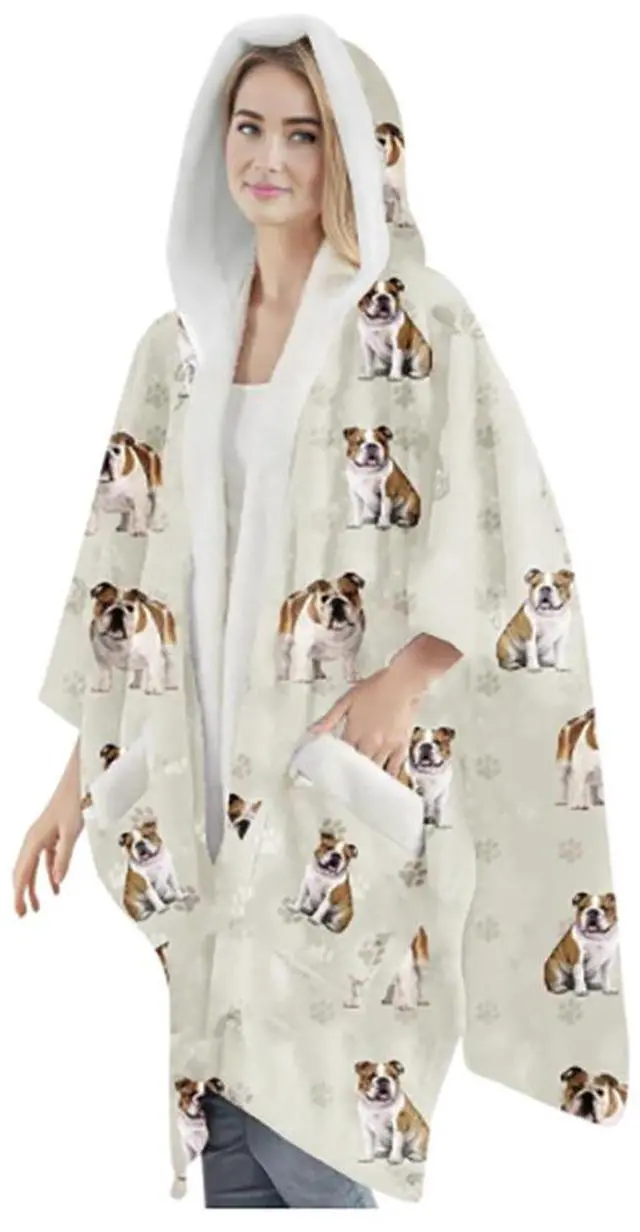 Main image of E&S Pets Snuggs Blanket Hoodie for Women Soft Fleece Wrap, Bulldog