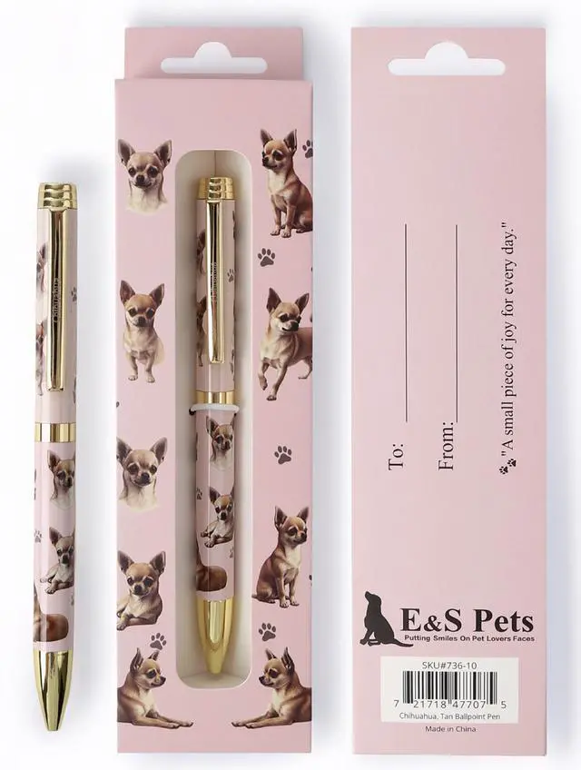Main image of E&S Pets Refillable Ball Point Pen in Gift Box, Tan Chihuahua Dog