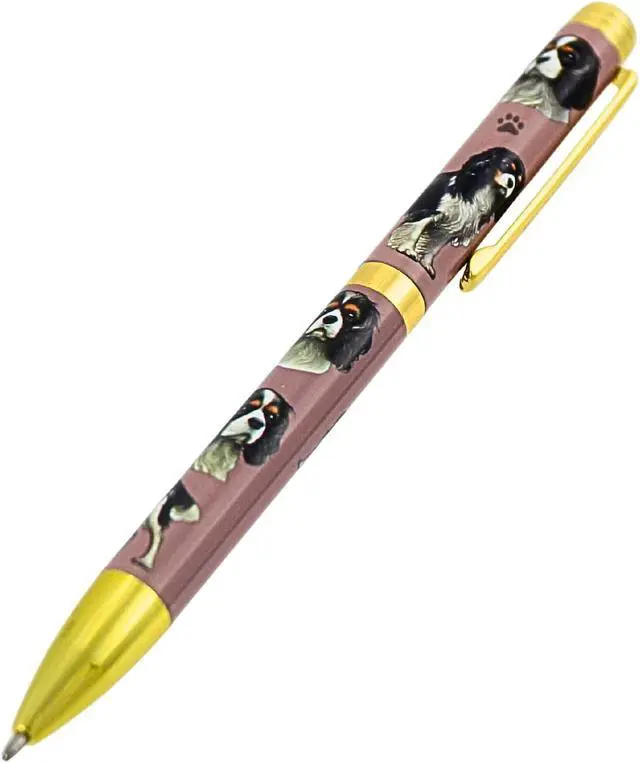 Alt view image 3 of 3 - E&S Pets Refillable Ball Point Pen in Gift Box, King Charles Cavalier Tri-color