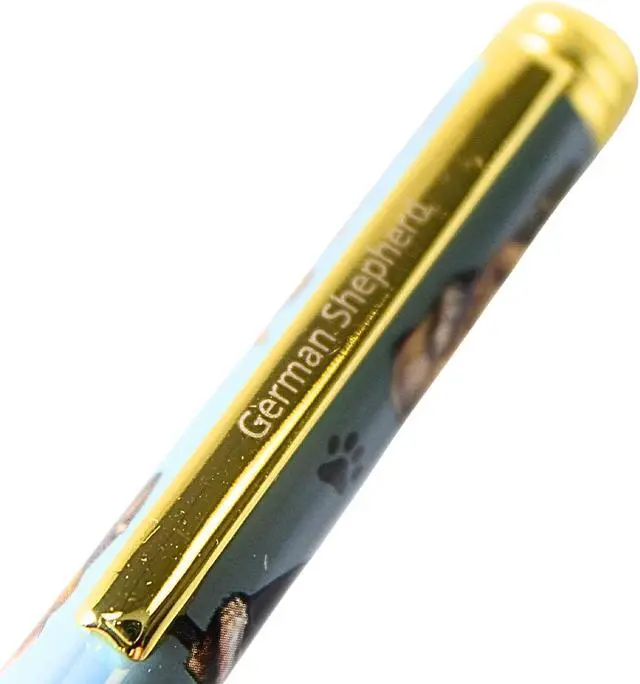 Alt view image 3 of 3 - E&S Pets Refillable Ball Point Pen in Gift Box, German Shepherd Light Blue Pen