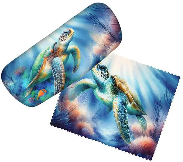 Main image of Spoontiques Padded Eye Glass Case and Lens Cloth - Sea Turtle