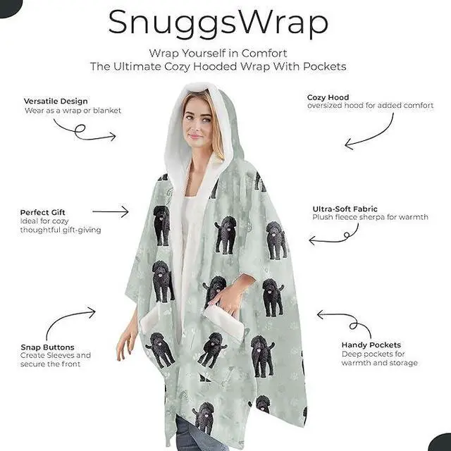 Alt view image 2 of 3 - E&S Pets Snuggs Blanket Hoodie for Women Soft Fleece Wrap, Black Labradoodle