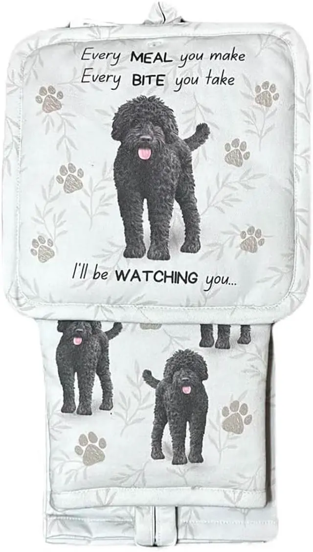 Main image of E&S Pets Black Labradoodle 3 Piece Kitchen Set - Oven Mitt, Towel, Pot Holder