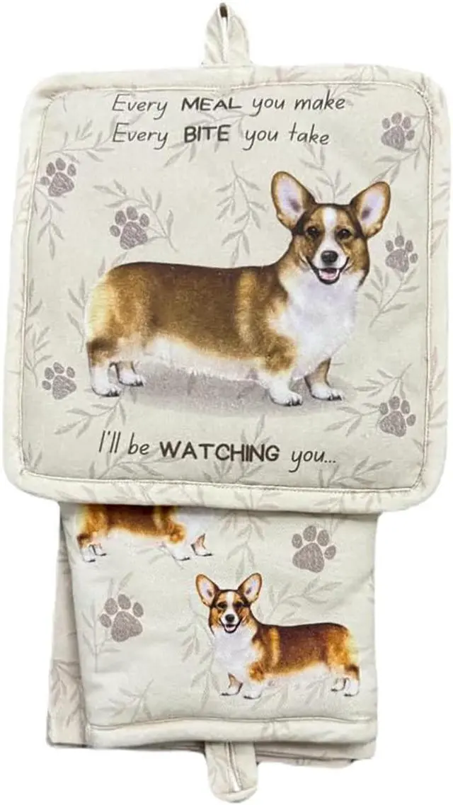 Main image of E&S Pets Welsh Corgi 3 Piece Kitchen Set - Oven Mitt, Towel, Pot Holder