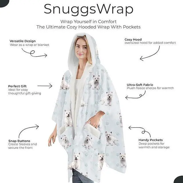 Alt view image 2 of 3 - E&S Pets Snuggs Blanket Hoodie for Women Soft Fleece Wrap, West Highland
