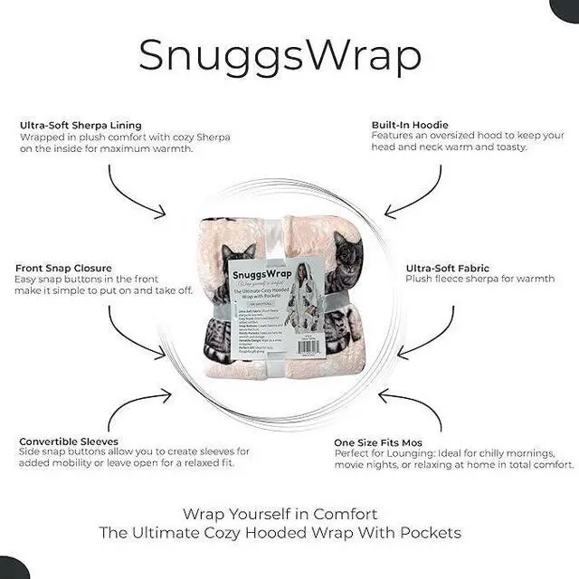 Alt view image 3 of 3 - E&S Pets Snuggs Blanket Hoodie for Women Soft Fleece Wrap, Silver Tabby Cat