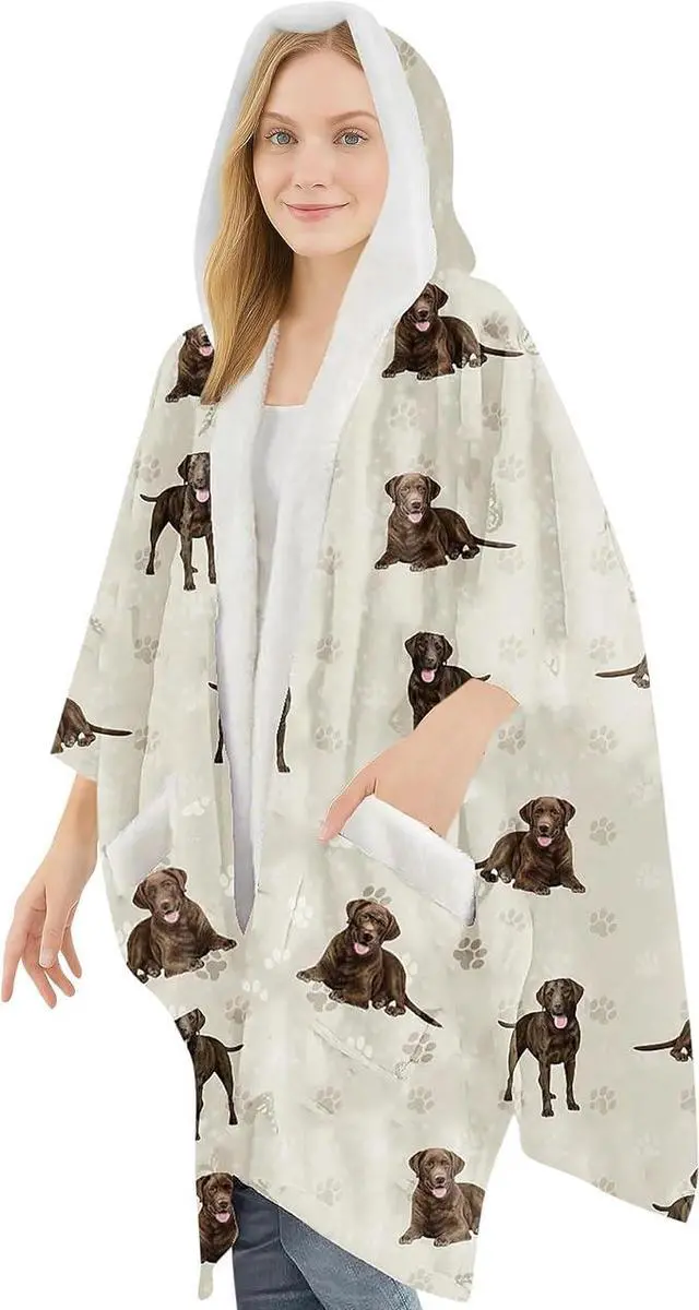 Main image of E&S Pets Snuggs Blanket Hoodie for Women Soft Fleece Wrap, Chocolate Labrador