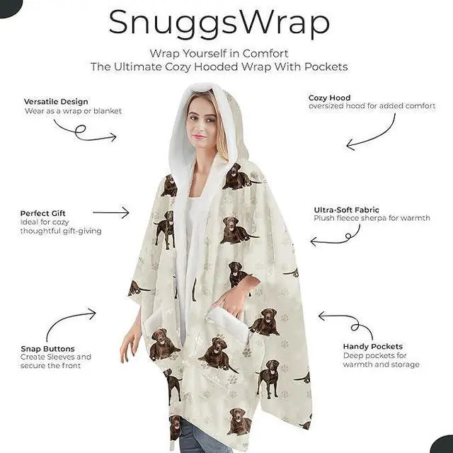 Alt view image 2 of 3 - E&S Pets Snuggs Blanket Hoodie for Women Soft Fleece Wrap, Chocolate Labrador