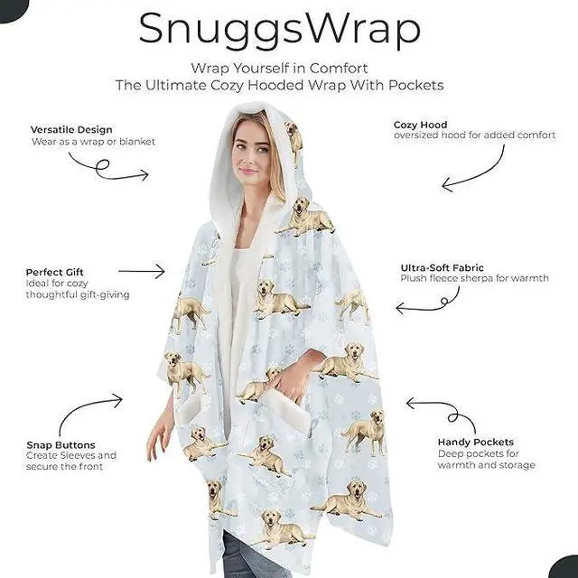 Alt view image 2 of 3 - E&S Pets Snuggs Blanket Hoodie for Women Soft Fleece Wrap, Yellow Labrador