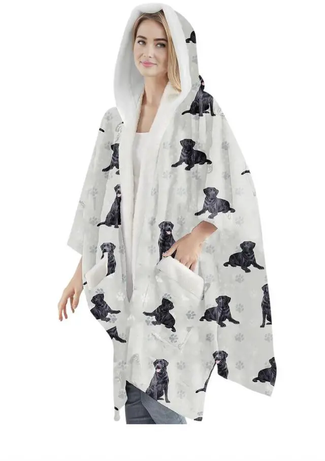 Main image of E&S Pets Snuggs Blanket Hoodie for Women Soft Fleece Wrap, Black Labrador