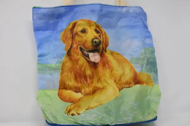 Alt view image 2 of 2 - Golden Retriever Lying Foldable Tote Bag - Waterproof - Zipper Market Tote
