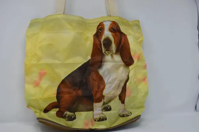 Alt view image 2 of 3 - Basset Hound Foldable Tote Bag - Durable, Waterproof - Zippered Market Tote