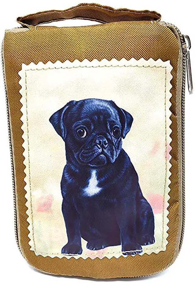 Main image of Black Pug Foldable Tote Bag - Waterproof - Zipper Market Tote