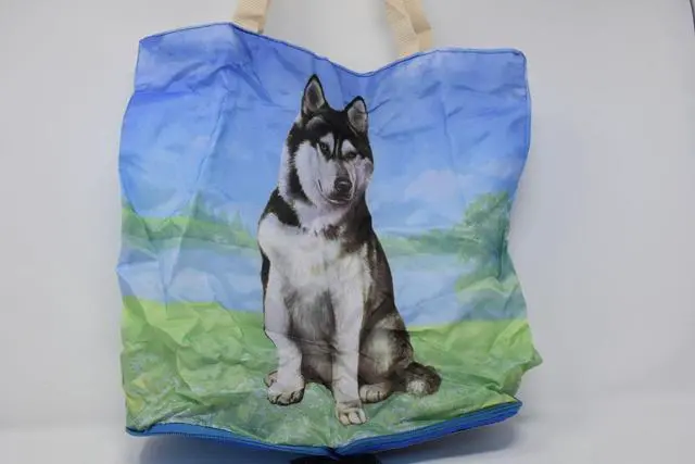 Alt view image 2 of 2 - Siberian Husky Foldable Bag - Durable, Waterproof - Zippered Market Tote
