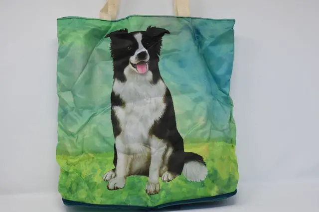 Alt view image 2 of 3 - Border Collie Foldable Tote Bag - Waterproof - Zipper Market Tote