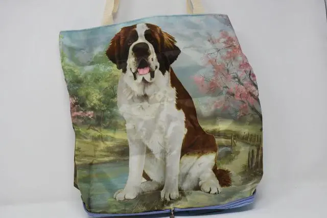 Alt view image 2 of 2 - Saint Bernard Foldable Tote Bag - Waterproof - Zipper Market Tote