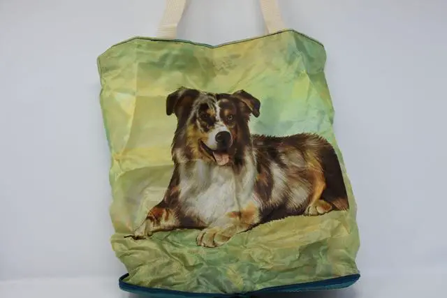 Alt view image 2 of 3 - Australian Shepherd Foldable Tote Bag - Waterproof - Zipper Market Tote