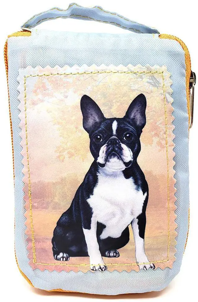 Main image of Boston Terrier Foldable Tote Bag - Waterproof - Zippered Market Tote