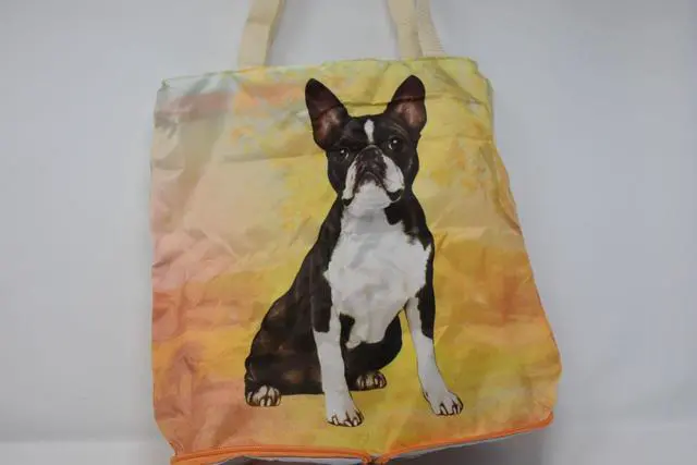 Alt view image 2 of 2 - Boston Terrier Foldable Tote Bag - Waterproof - Zippered Market Tote