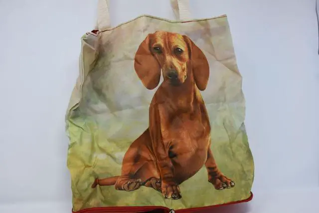 Alt view image 2 of 2 - Red Dachshund Foldable Tote Bag - Durable Waterproof - Zippered Market Tote