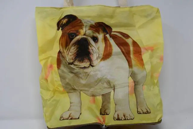 Alt view image 2 of 2 - Bulldog Foldable Tote Bag - Waterproof - Zipper Market Tote