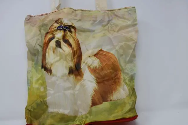 Alt view image 2 of 2 - Brown/White Shih Tzu Foldable Tote Bag - Waterproof - Zipper Market Tote