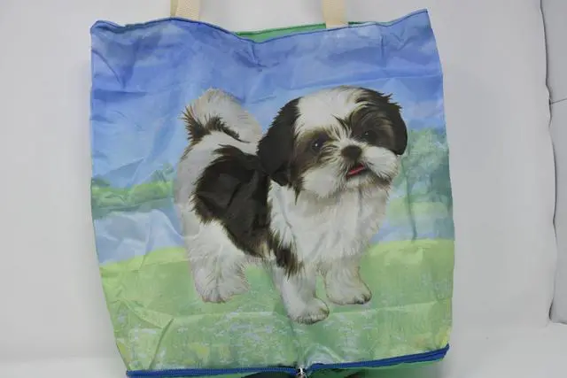 Alt view image 2 of 2 - Shih Tzu Foldable Tote Bag - Durable, Waterproof - Zipper Market Tote