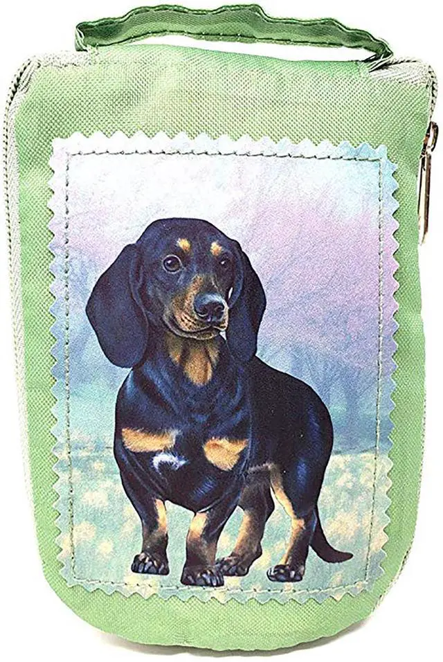 Main image of Black Dachshund Foldable Tote Bag - Waterproof - Zipper Market Tote