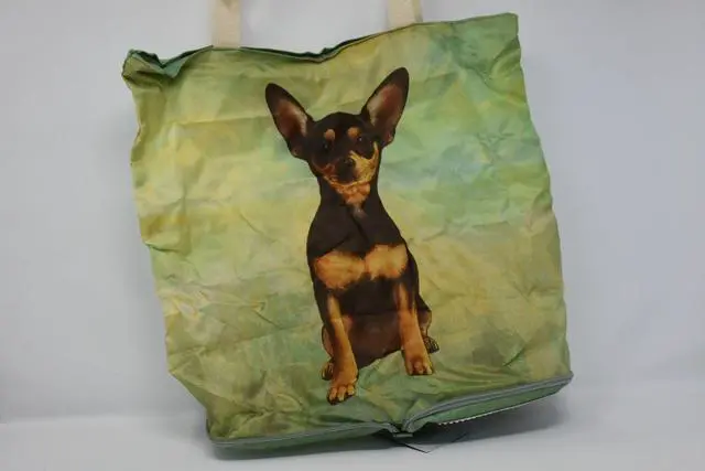 Alt view image 2 of 2 - Black and Tan Chihuahua Foldable Tote Bag - Waterproof - Zipper Market Tote