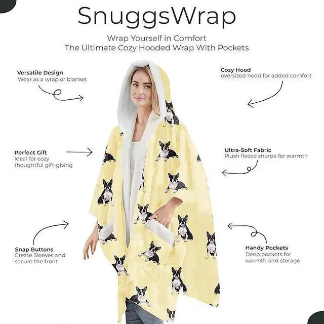 Alt view image 2 of 3 - E&S Pets Snuggs Blanket Hoodie for Women Soft Fleece Wrap, Boston Terrier