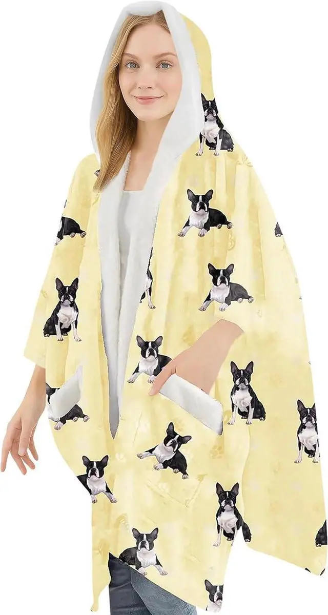Main image of E&S Pets Snuggs Blanket Hoodie for Women Soft Fleece Wrap, Boston Terrier