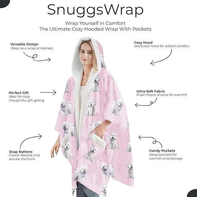 Alt view image 2 of 3 - E&S Pets Snuggs Blanket Hoodie for Women Soft Fleece Wrap, Bichon Frise