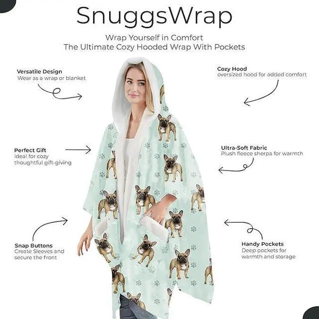 Alt view image 2 of 3 - E&S Pets Snuggs Blanket Hoodie for Women Soft Fleece Wrap, French Bulldog