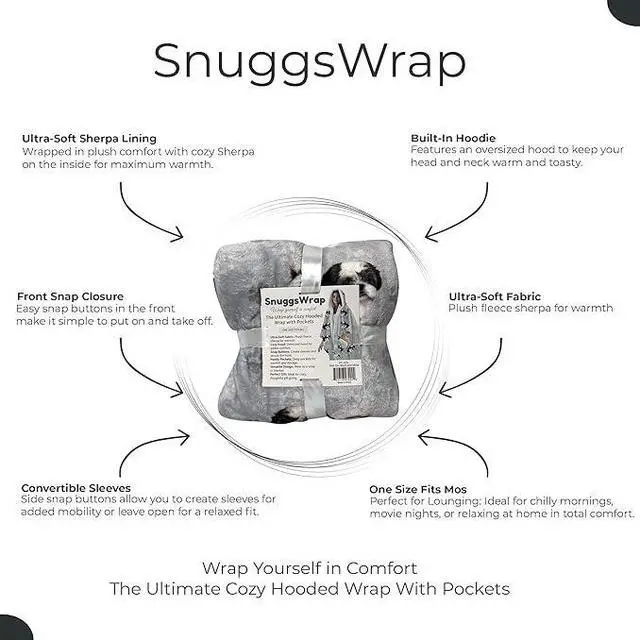 Alt view image 3 of 3 - E&S Pets Snugg Blanket Hoodie for Women Soft Fleece Wrap, Black White Shih Tzu