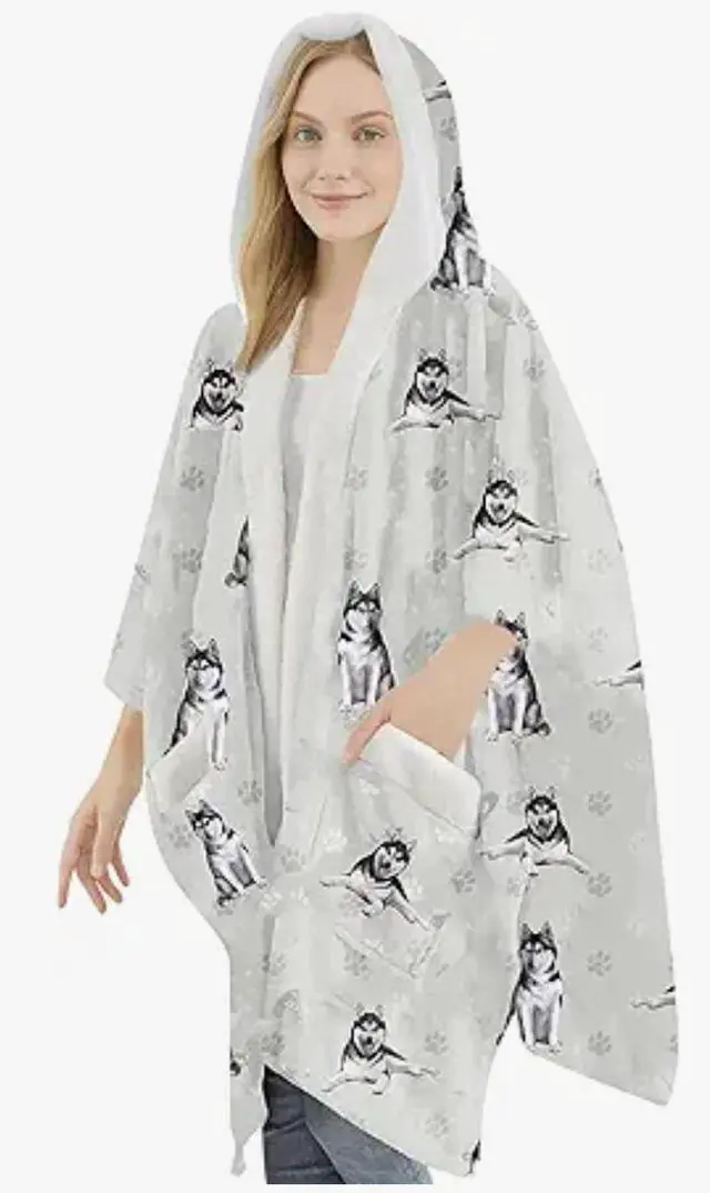 Main image of E&S Pets Snuggs Blanket Hoodie for Women Soft Fleece Wrap, Siberian Husky