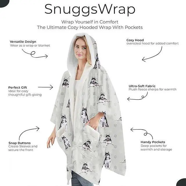Alt view image 2 of 3 - E&S Pets Snuggs Blanket Hoodie for Women Soft Fleece Wrap, Siberian Husky