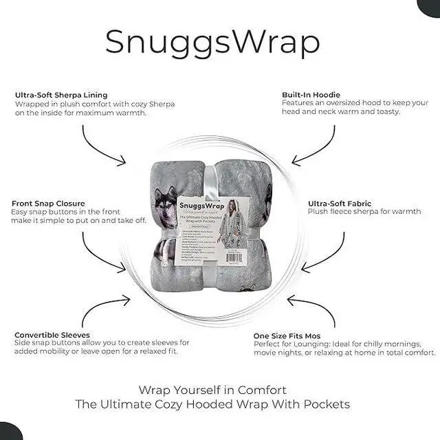 Alt view image 3 of 3 - E&S Pets Snuggs Blanket Hoodie for Women Soft Fleece Wrap, Siberian Husky