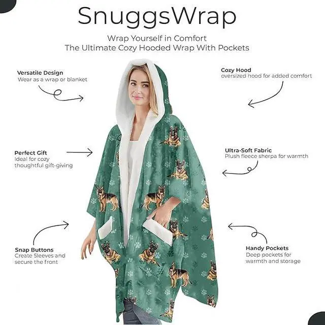 Alt view image 2 of 3 - E&S Pets Snuggs Blanket Hoodie for Women Soft Fleece Wrap, German Shepherd