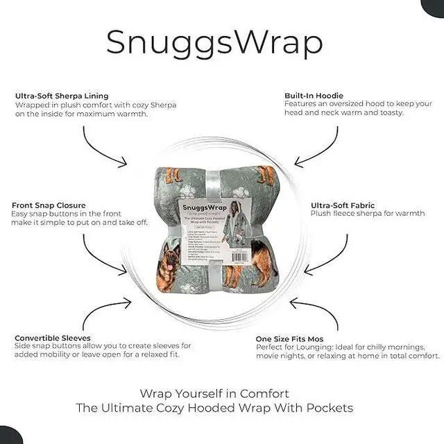 Alt view image 3 of 3 - E&S Pets Snuggs Blanket Hoodie for Women Soft Fleece Wrap, German Shepherd