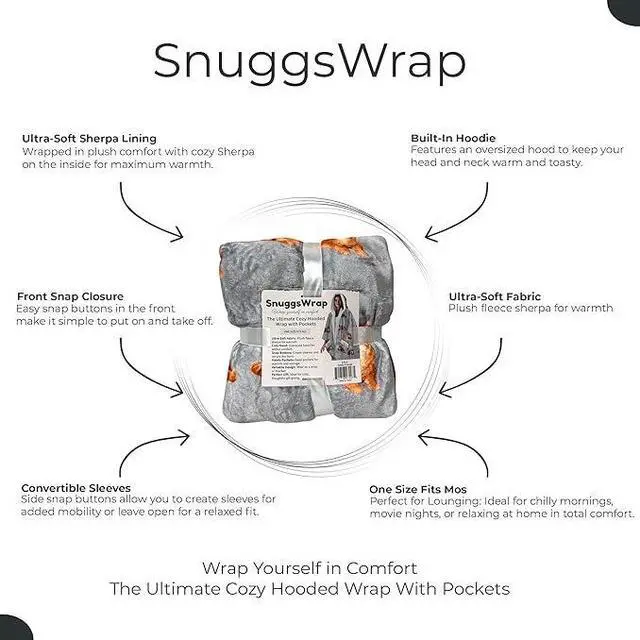 Alt view image 3 of 3 - E&S Pets Snuggs Blanket Hoodie for Women Soft Fleece Wrap, Orange Tabby Cat