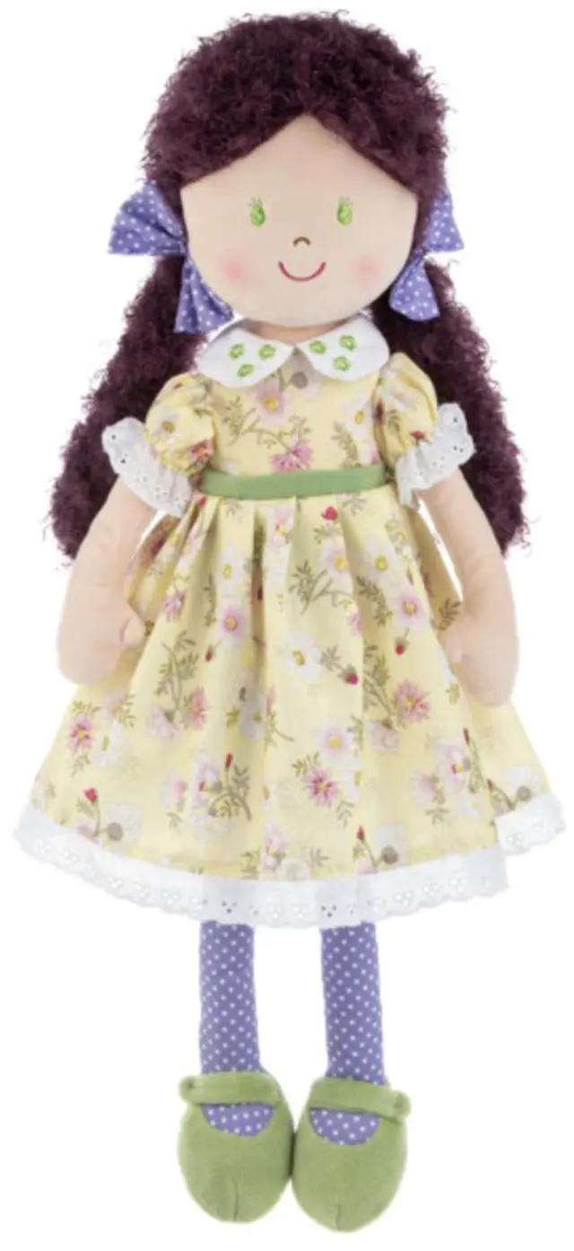 Main image of Ganz Amber Milly Rag Doll with Purple Curly Hair and Yellow Dress, 20" H