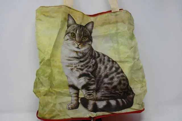 Alt view image 2 of 2 - Gray Tabby Cat Foldable Tote Bag - Durable, Waterproof - Zipper Market Tote