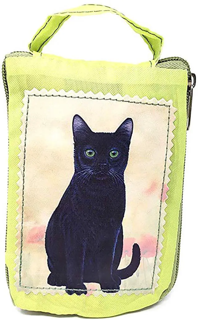 Main image of Black Cat Foldable Tote Bag - Durable, Waterproof - Zipper Market Tote