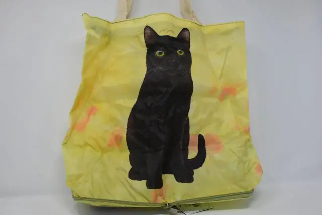 Alt view image 2 of 2 - Black Cat Foldable Tote Bag - Durable, Waterproof - Zipper Market Tote