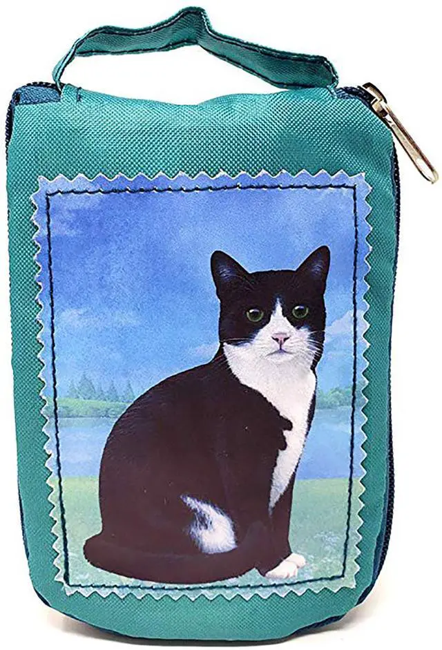 Main image of Black and White Cat Foldable Tote Bag - Durable, Waterproof - Zipper Market Tote